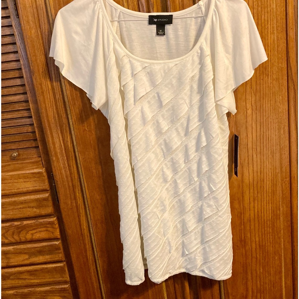 AB Studio cream ruffles butterfly short sleeves top